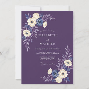 Invitation Mariage Floral Élégant au Trait de Peinture Violet