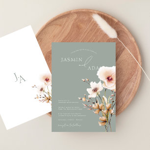Invitation Mariage Floral Élégant aux Fleurs Sauvages de Vert