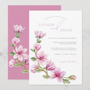 Invitation Mariage Floral Élégant aux Magnolias Roses