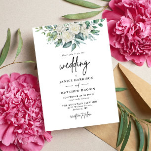 Invitation Mariage Floral Élégant aux Rameaux de Roses Blanch