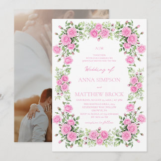 Invitation Mariage floral élégant aux roses roses et sauge