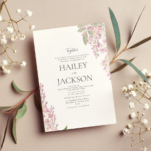 Invitation Mariage floral élégant blanc vert rose hyacinthe