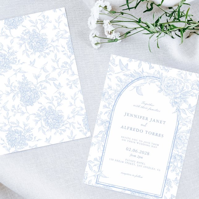 Invitation Mariage Floral Élégant Bleu Clair (Créateur téléchargé)