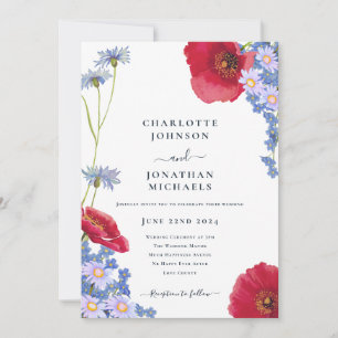 Invitation Mariage Floral Élégant Bleu Marine Moderne