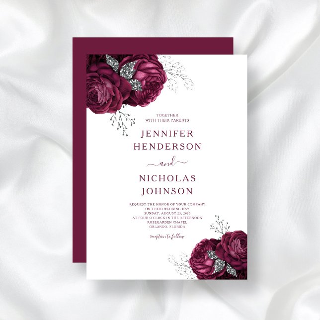 Invitation Mariage Floral Élégant Bourgogne (Créateur téléchargé)