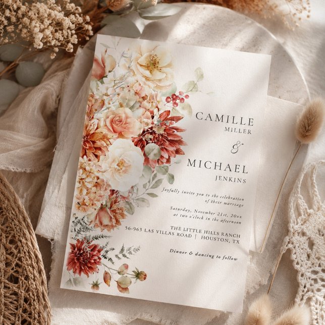 Invitation Mariage Floral Élégant d'Automne  (Créateur téléchargé)