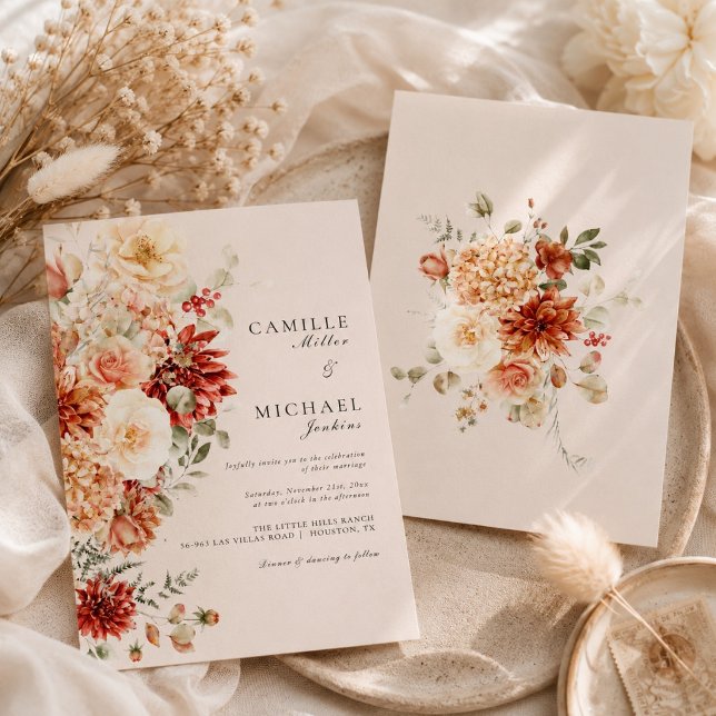 Invitation Mariage Floral Élégant d'Automne  (Créateur téléchargé)