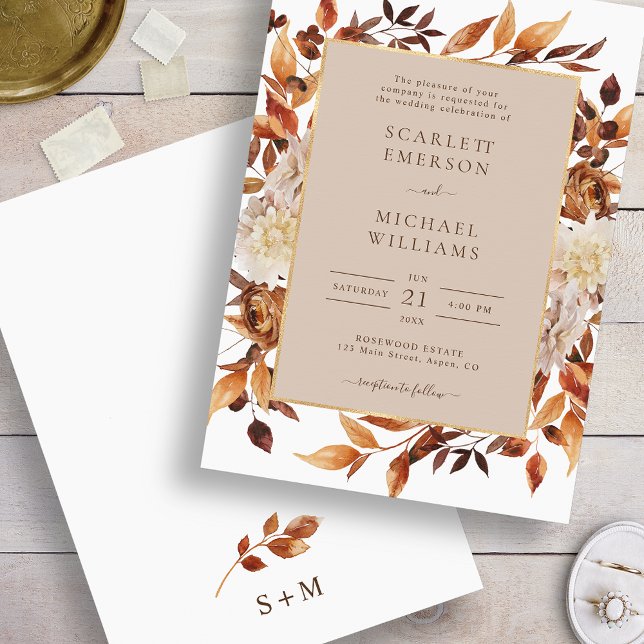 Invitation Mariage Floral Élégant d'Automne (Elegant Fall Floral Wedding Invitation by Painted Paperie
)