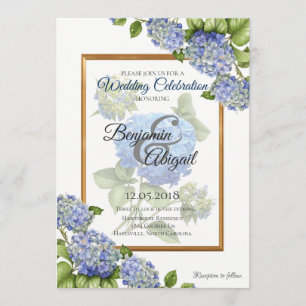 Invitation Mariage floral élégant d'hortensia d'or bleu de