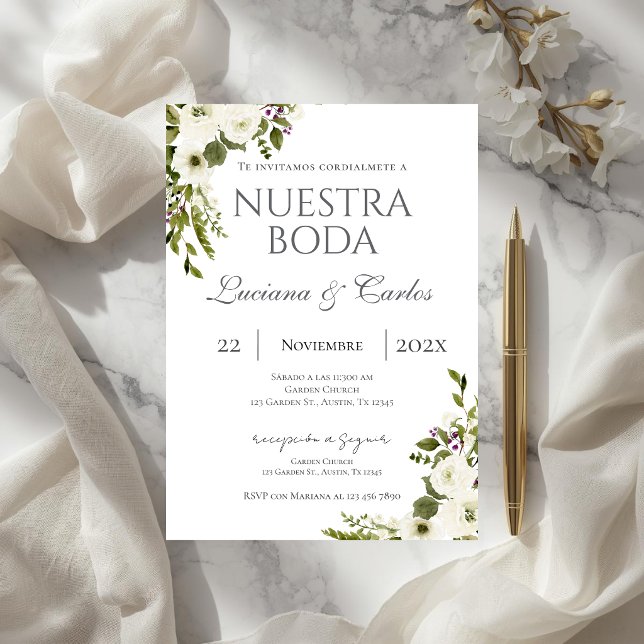 Invitation Mariage floral élégant en espagnol (Créateur téléchargé)