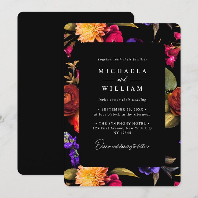 Invitation Mariage Floral Élégant et Vibrant (Devant / Derrière)