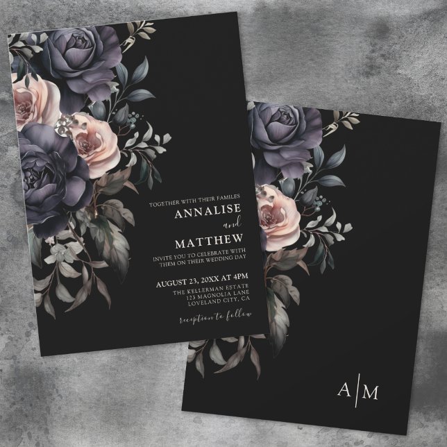 Invitation Mariage floral élégant foncé (Dark Elegant Floral Wedding Invitation)