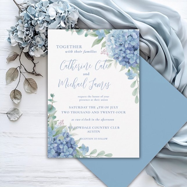 Invitation Mariage Floral Élégant Hydrangea Bleue (Créateur téléchargé)