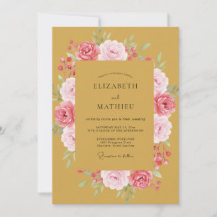 Invitation Mariage Floral Élégant Jaune Moutarde