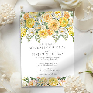 Invitation Mariage Floral Élégant Jaune Pêche & Vert Sauge