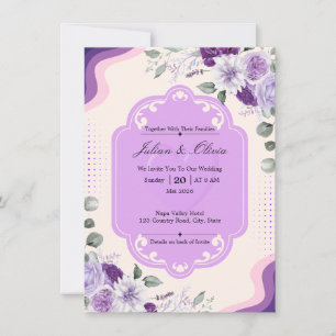 Invitation Mariage Floral Élégant Lilas et Violet