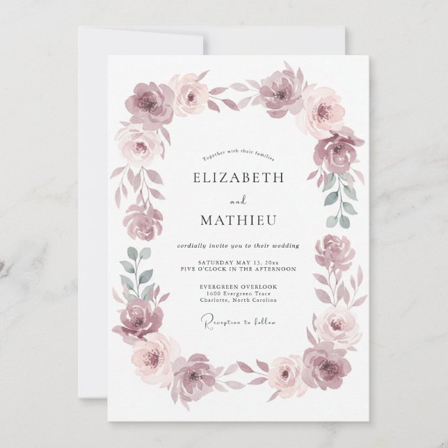 Invitation Mariage Floral Élégant Mauve (Devant)