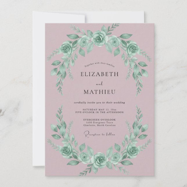 Invitation Mariage Floral Élégant Mauve (Devant)
