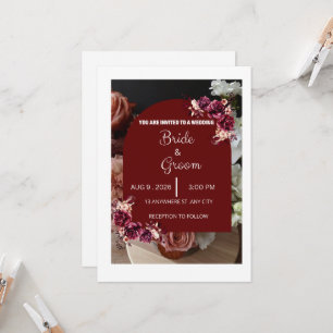Invitation Mariage Floral Élégant Moderne Bourgogne