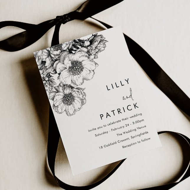 Invitation Mariage Floral Élégant Noir (Créateur téléchargé)