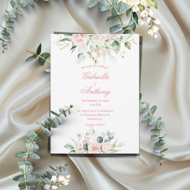 Invitation Mariage Floral Élégant Pink Chic Script Mariage (Créateur téléchargé)