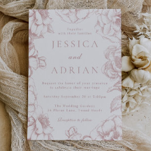 Invitation Mariage Floral Élégant Pivoine Rose