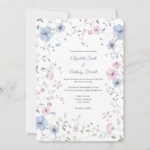 Invitation Mariage Floral Élégant Rose Et Bleu Poussière