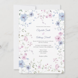 Invitation Mariage Floral Élégant Rose Et Bleu Poussière