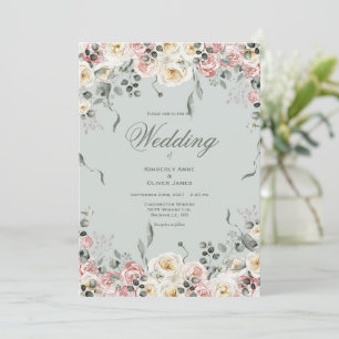 Invitation Mariage Floral Élégant Rose Ivory Bliush