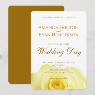Invitation Mariage Floral Élégant Rose Jaune Script