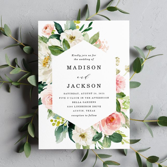 Invitation Mariage Floral Élégant Rose Pâle et Blanc (Créateur téléchargé)