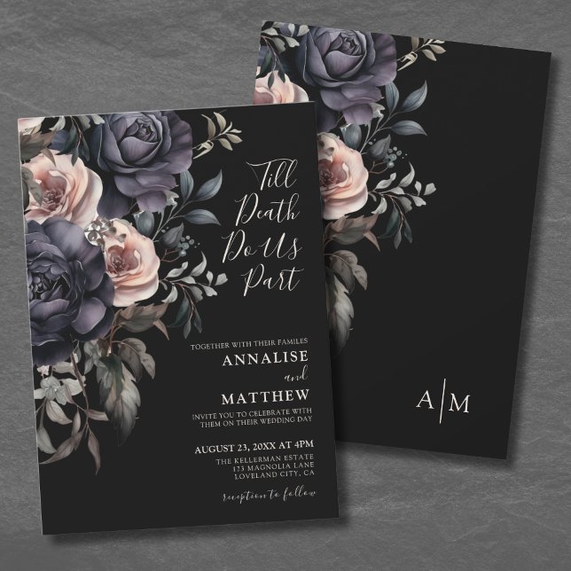 Invitation Mariage Floral Élégant Roses Gothiques (Gothic Elegant Roses Floral Wedding Invitation )