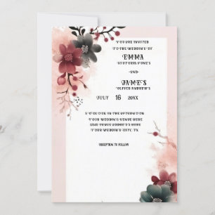 Invitation Mariage floral élégant rouge et crème