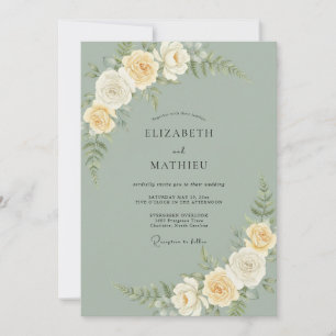 Invitation Mariage Floral Élégant Vert Sauge