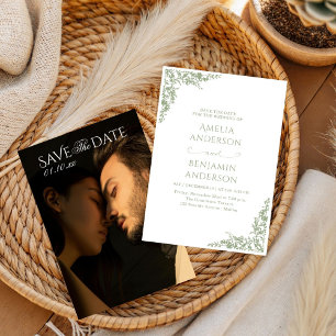Invitation Mariage Floral Élégant Vintage Français Vert Sauge