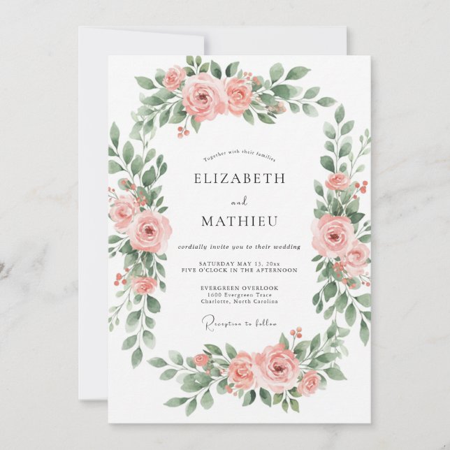 Invitation Mariage Floral Embrassant les Pêches (Devant)