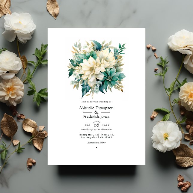 Invitation Mariage floral émeraude, crème et or (Créateur téléchargé)