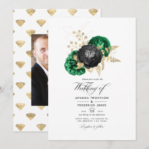 Invitation Mariage floral émeraude et or
