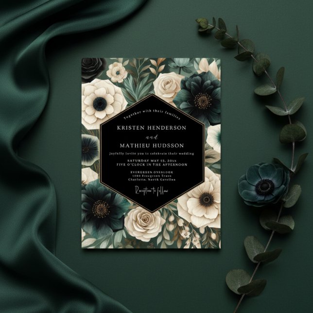 Invitation Mariage Floral Émeraude Humeur (Créateur téléchargé)