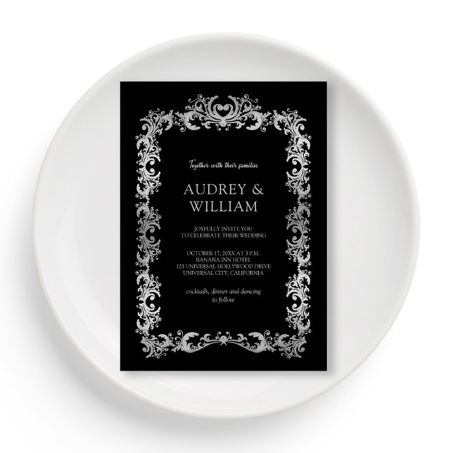 Invitation Mariage floral en argent élégant personnalisé (Personalized Elegant Silver Floral Wedding Invitation)