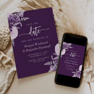 Invitation Mariage floral en argent violet Lilac Enregistrer 