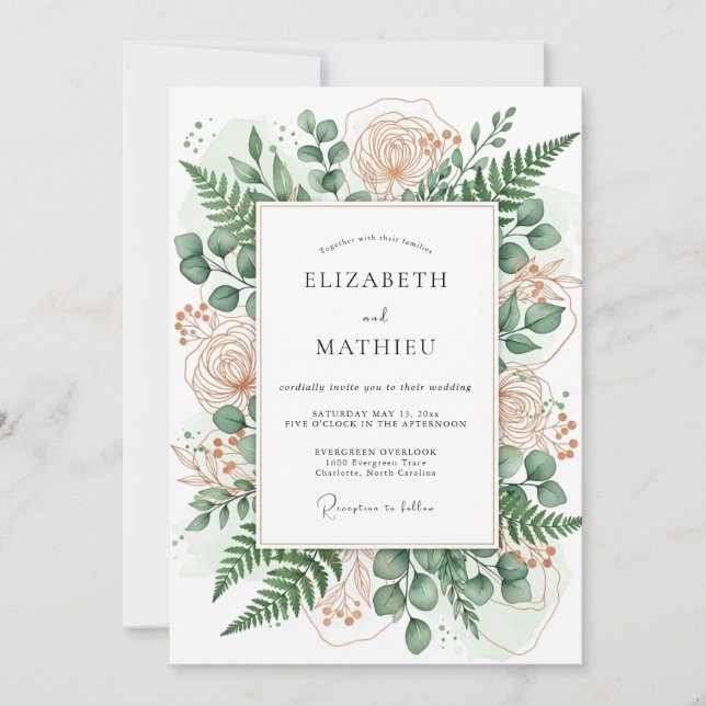Invitation Mariage Floral en Bois Clair de Teinte Pêche (Devant)