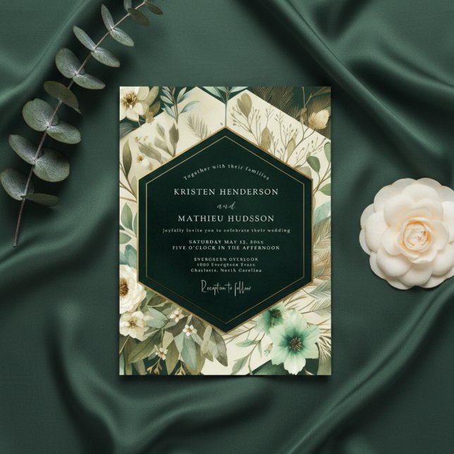 Invitation Mariage Floral en Bois Profond de Sarcelle (Créateur téléchargé)
