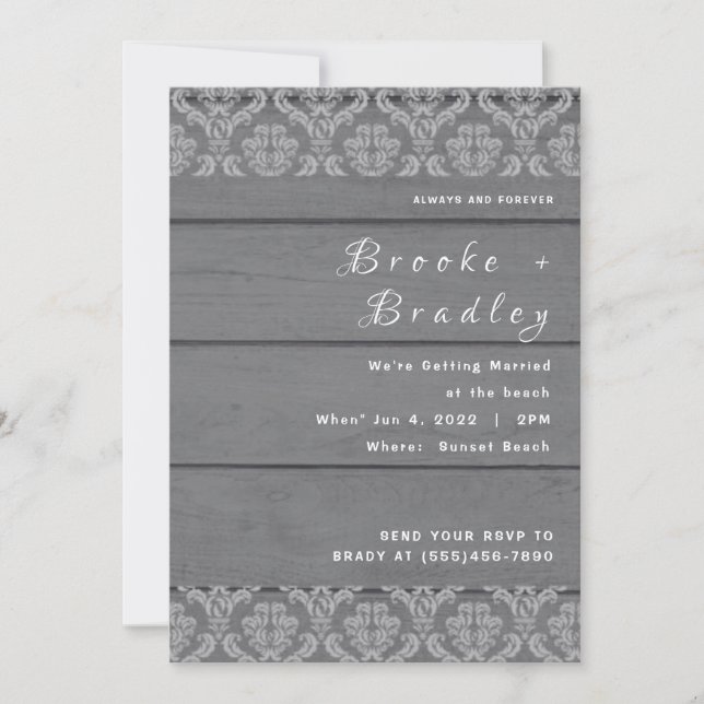 Invitation Mariage Floral en Bois Rustique Foncé (Devant)