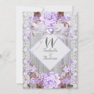 Invitation Mariage Floral en Bois Rustique Lavande Dentelle 2