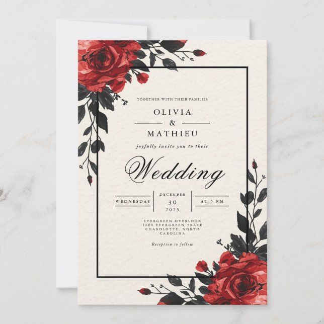 Invitation Mariage floral en fleur de Crimson (Devant)