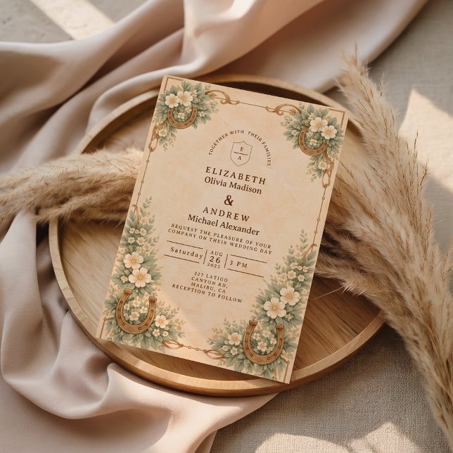 Invitation Mariage Floral en Forme de Fer à Cheval du Désert  (Créateur téléchargé)