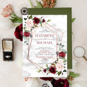 Invitation Mariage floral en marbre de cuivre géométrique Bou