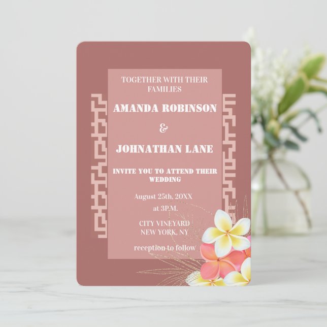 Invitation Mariage Floral en terre cuite moderne (Debout devant)