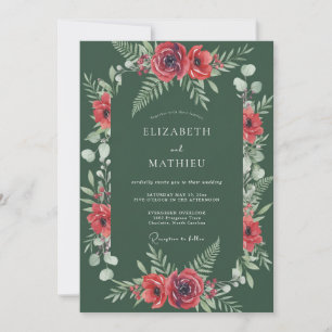 Invitation Mariage Floral Enchanté Vert Foncé